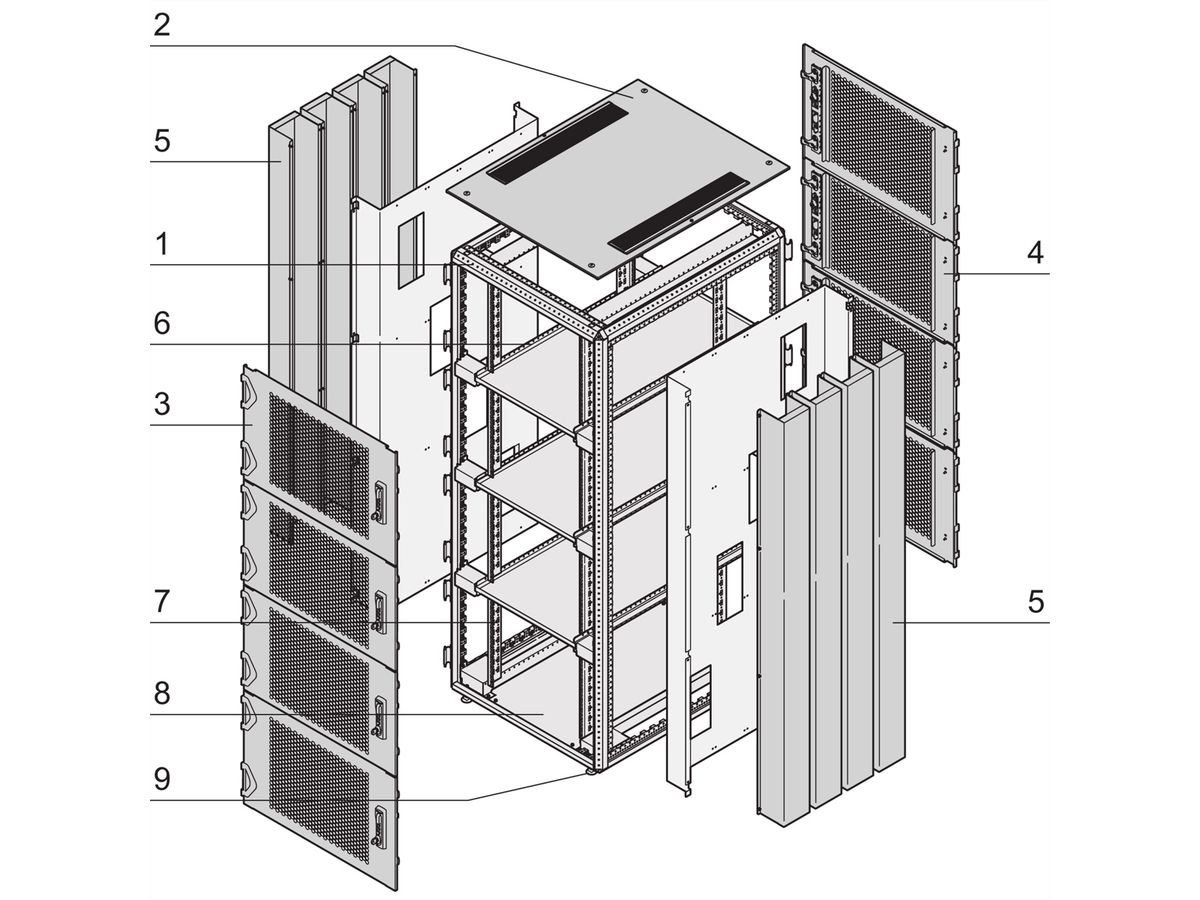 SCHROFF Varistar systeemkast, RAL 7021, 4 vakken, 47 HE, 2200H, 800W, 1000D