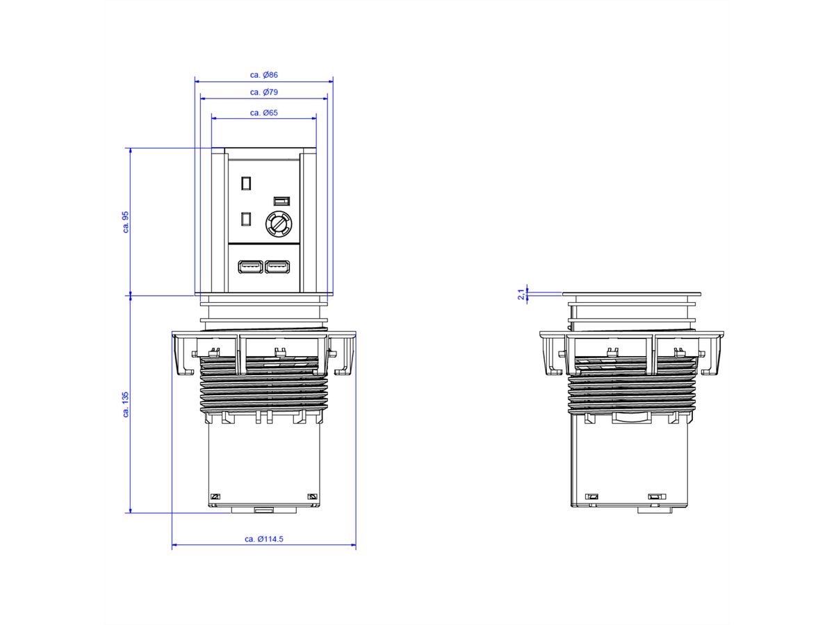 BACHMANN ELEVATOR 1xUK USB Charger, Power 2.0m 13A mounted United Kingdom