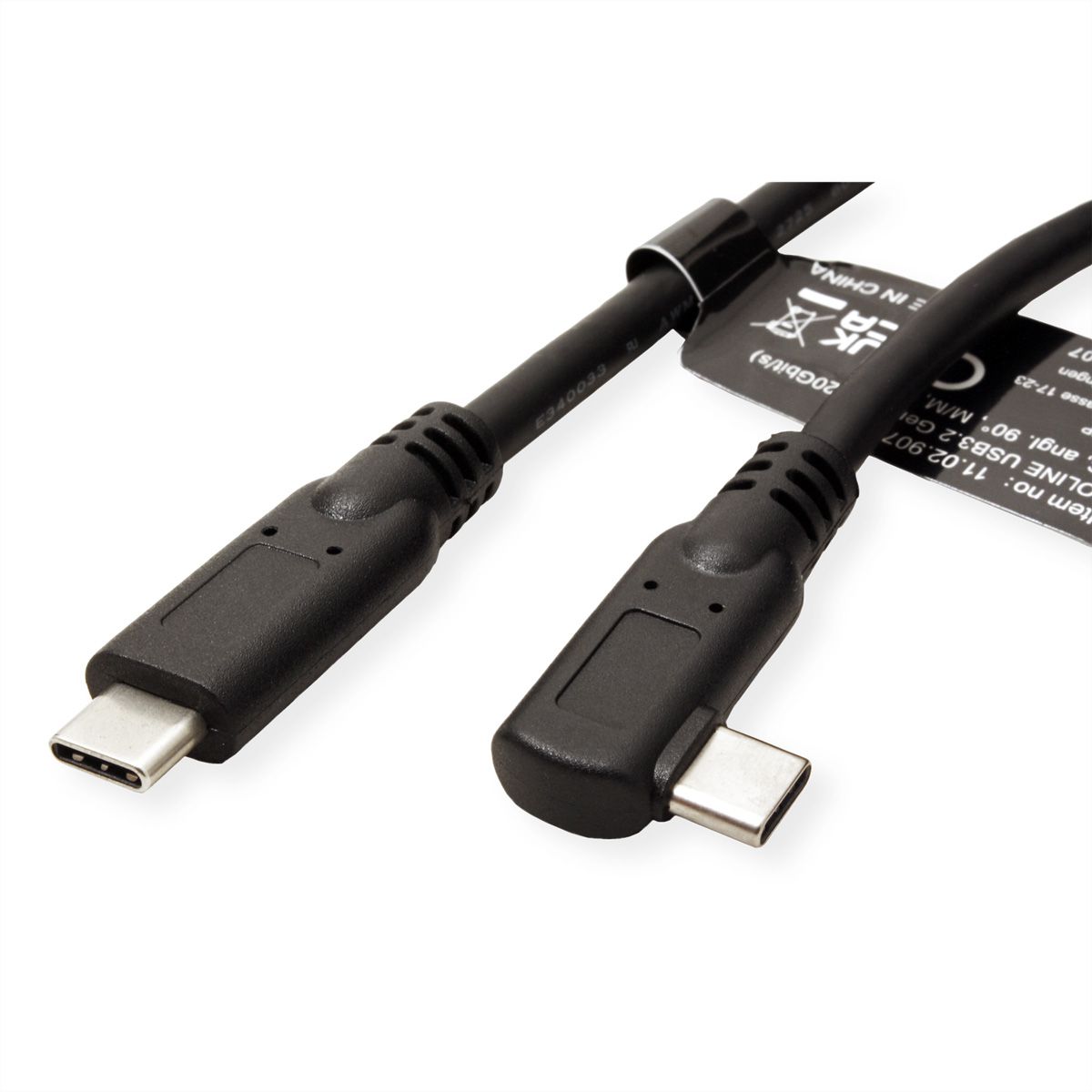 ROLINE USB 3.2 Gen 2x2 Kabel, C-C, M/M, 4K UHD-1, 20Gbit/s, Emark, 100W, haaks, zwart, 1 m