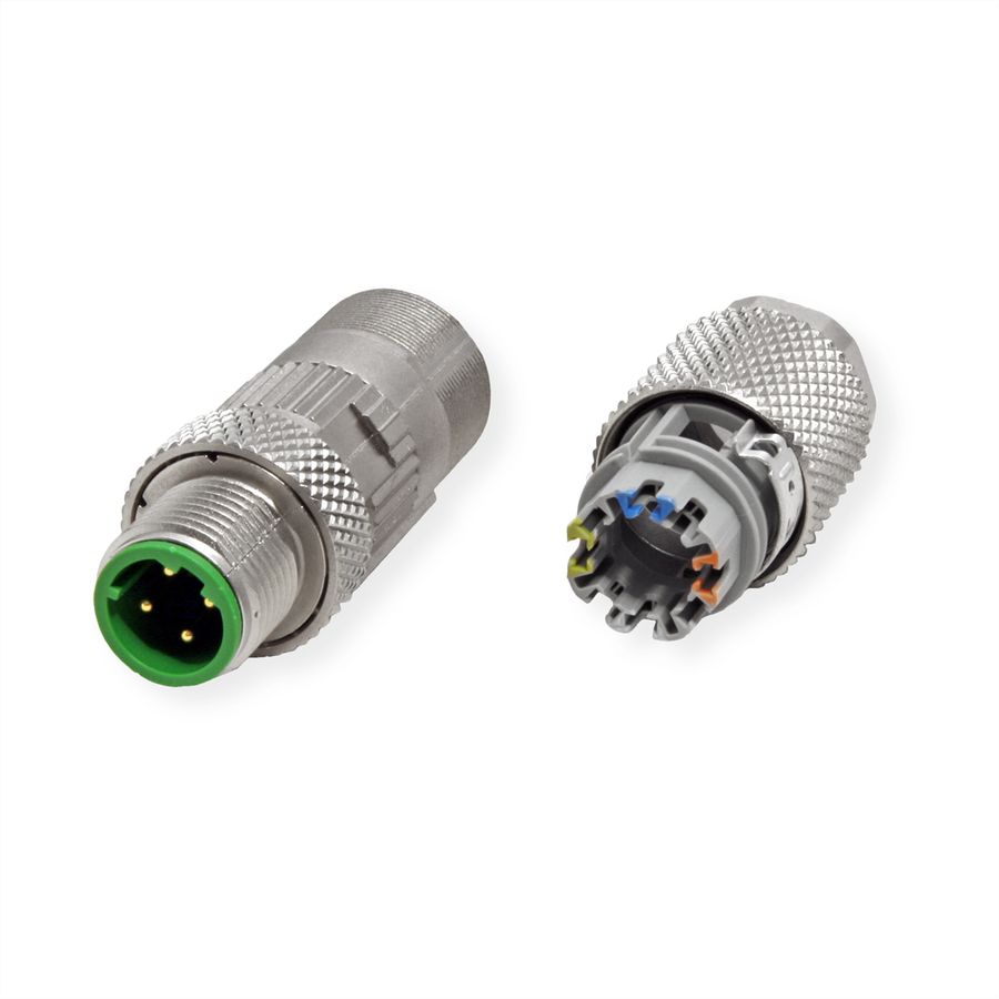 METZ CONNECT M12 connector, D-gecodeerd, IP67 Cat. 5, in het veld te bevestigen, recht