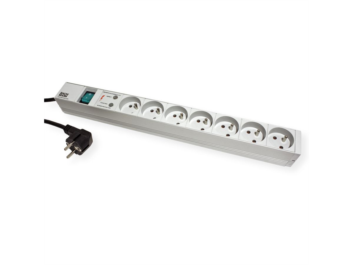 BACHMANN 19"-Steckdosenleiste 1HE 7xUTE 1xSchalter 1xSPD, 2 m