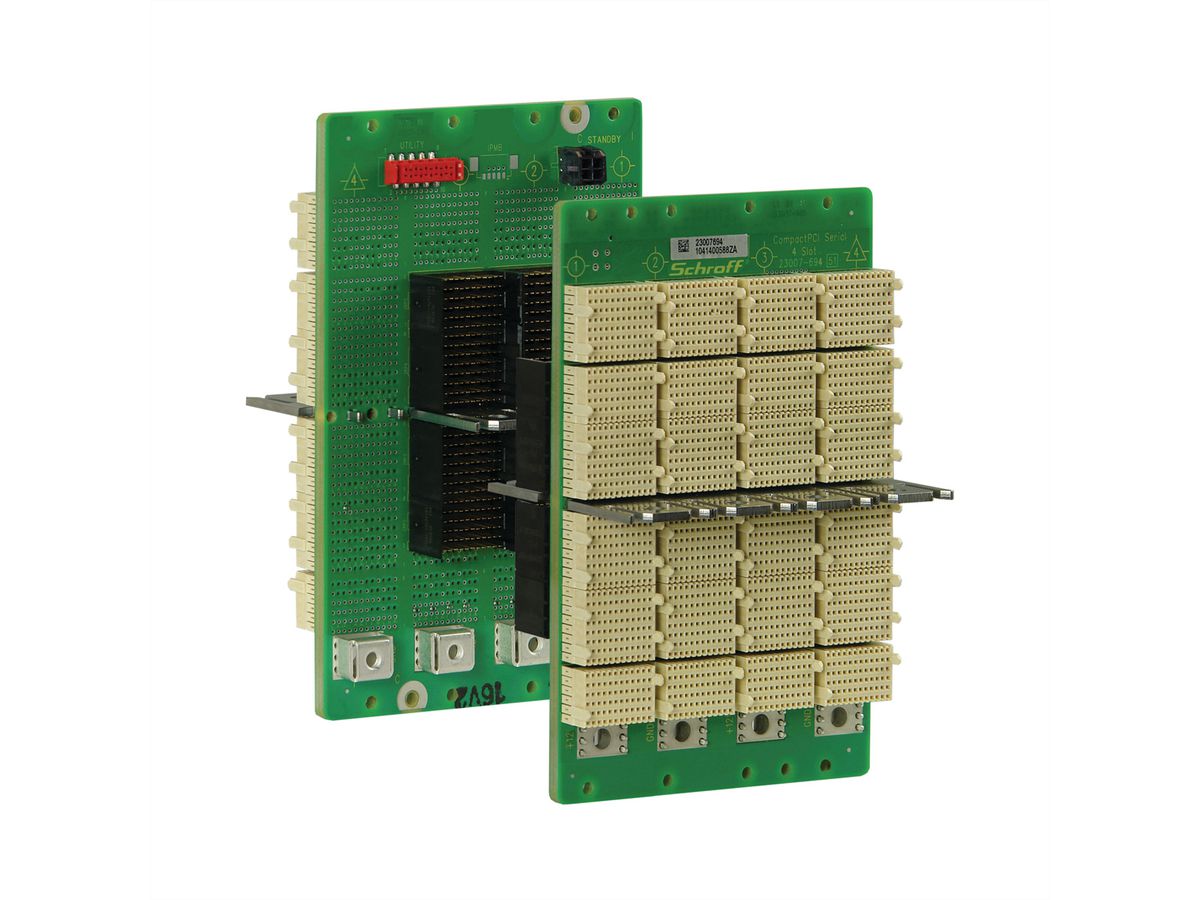 SCHROFF CPCI seriële backplane, 3 HE, 4 sleuven, systeemsleuf rechts, full-mesh, met RIO