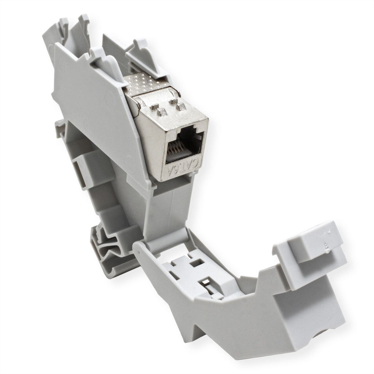 ROLINE Keystone Holder, with Cat.6A Keystone, shielded, DIN-Rail, 45°