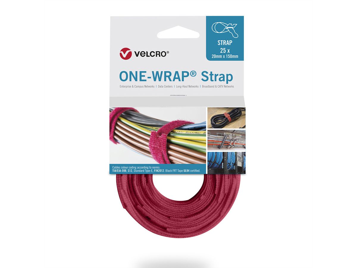 VELCRO® One Wrap® Bindband 20 mm x 200 mm, 25 stuks, rood