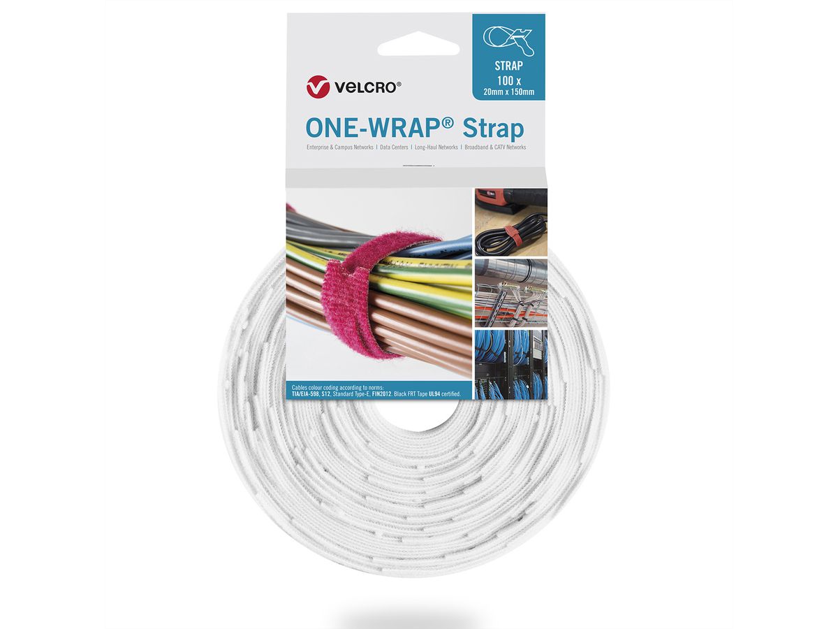 VELCRO® One Wrap® Bindband 20 mm x 230 mm, 100 stuks, wit