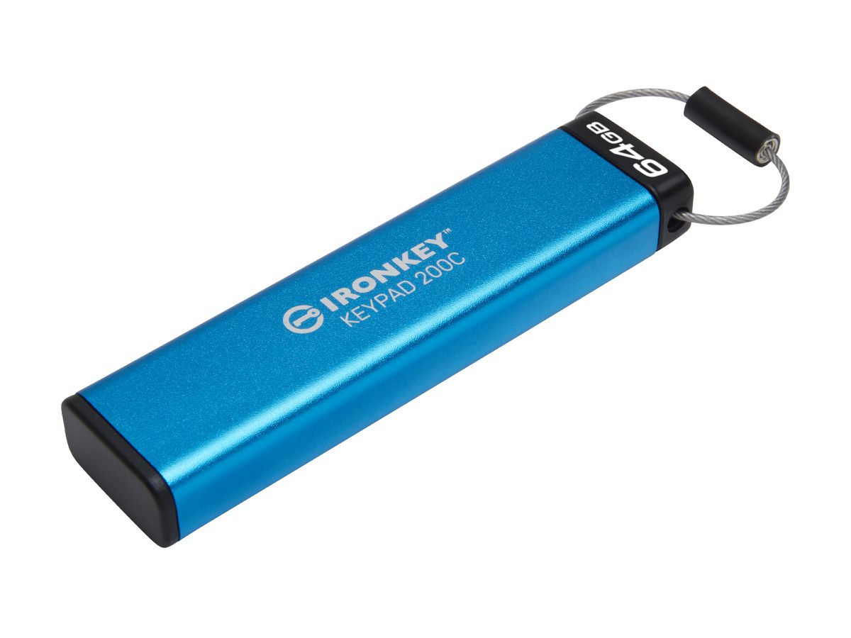 Kingston Technology IronKey Keypad 200 USB flash drive 64 GB USB Type-C 3.2 Gen 1 (3.1 Gen 1) Blue