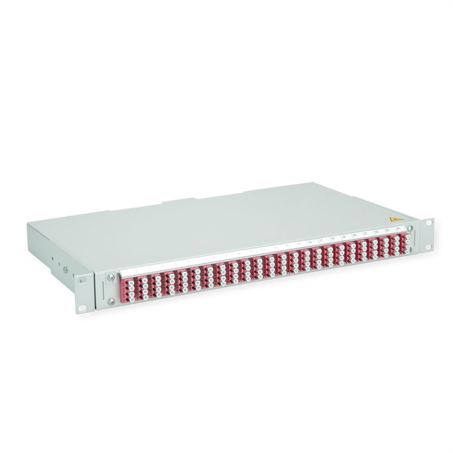 TELEGÄRTNER BASIS V LWL-Panel mit Kupplungen & Pigtails, 24x LC Quad, violett, OM4