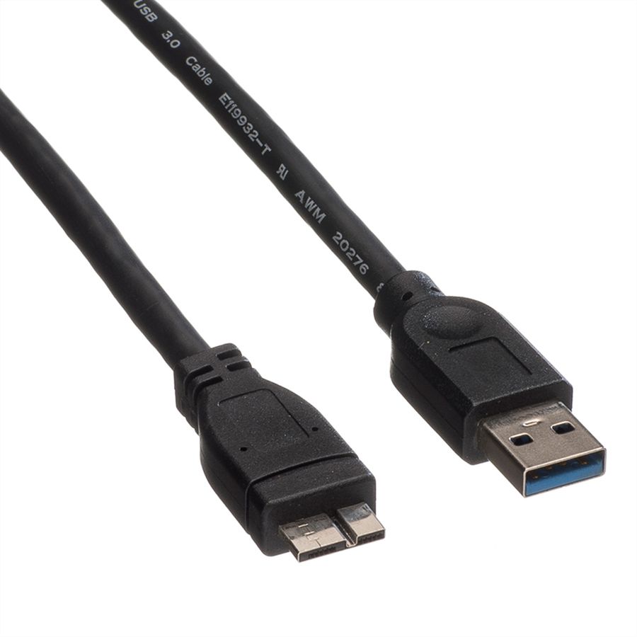 ROLINE USB 3.2 Gen 1 kabel, type A M - Micro A M, zwart, 0,8 m