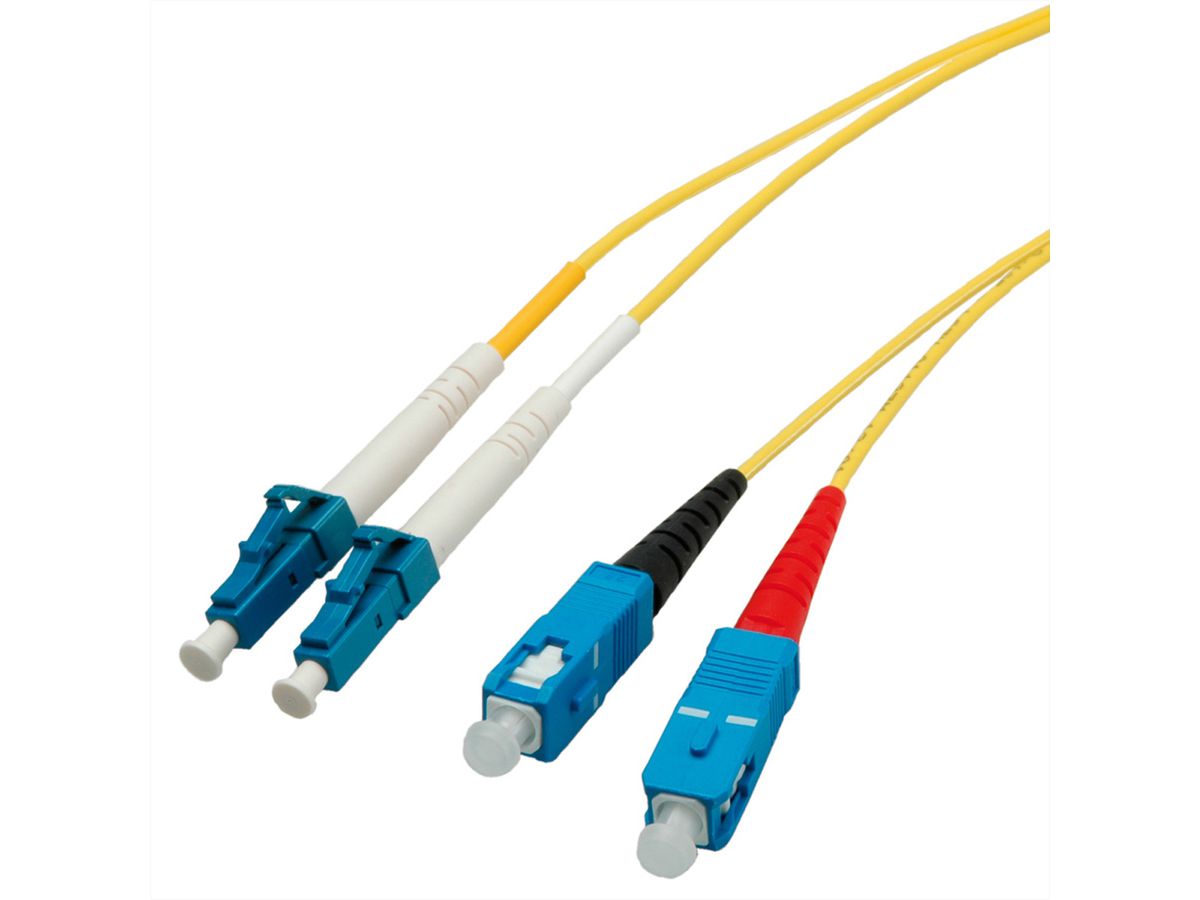 Fibre Optic kabel duplex, SingleMode E9/125µm LC/SC, geel, 3 m