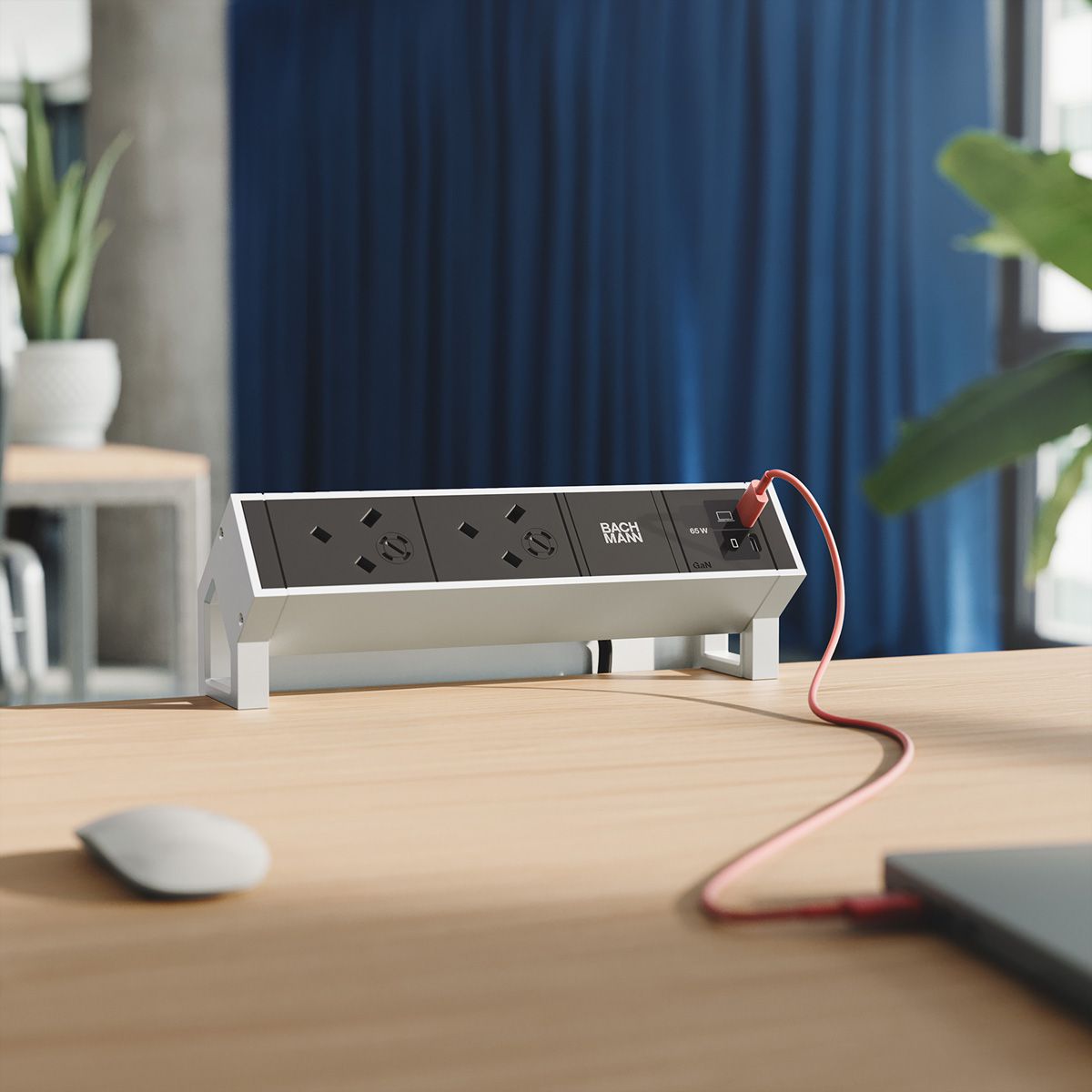 BACHMANN DESK2 2xUK 1xUSB C/C 65W, L=0,2m INOX
