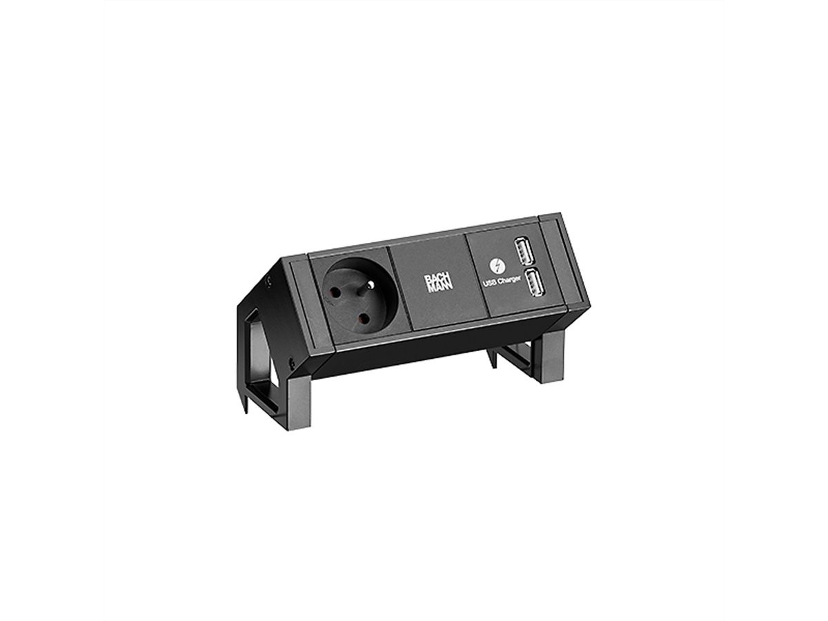 BACHMANN DESK2 1xUTE 1xUSB Charger power 0.2m GST18 RAL9005