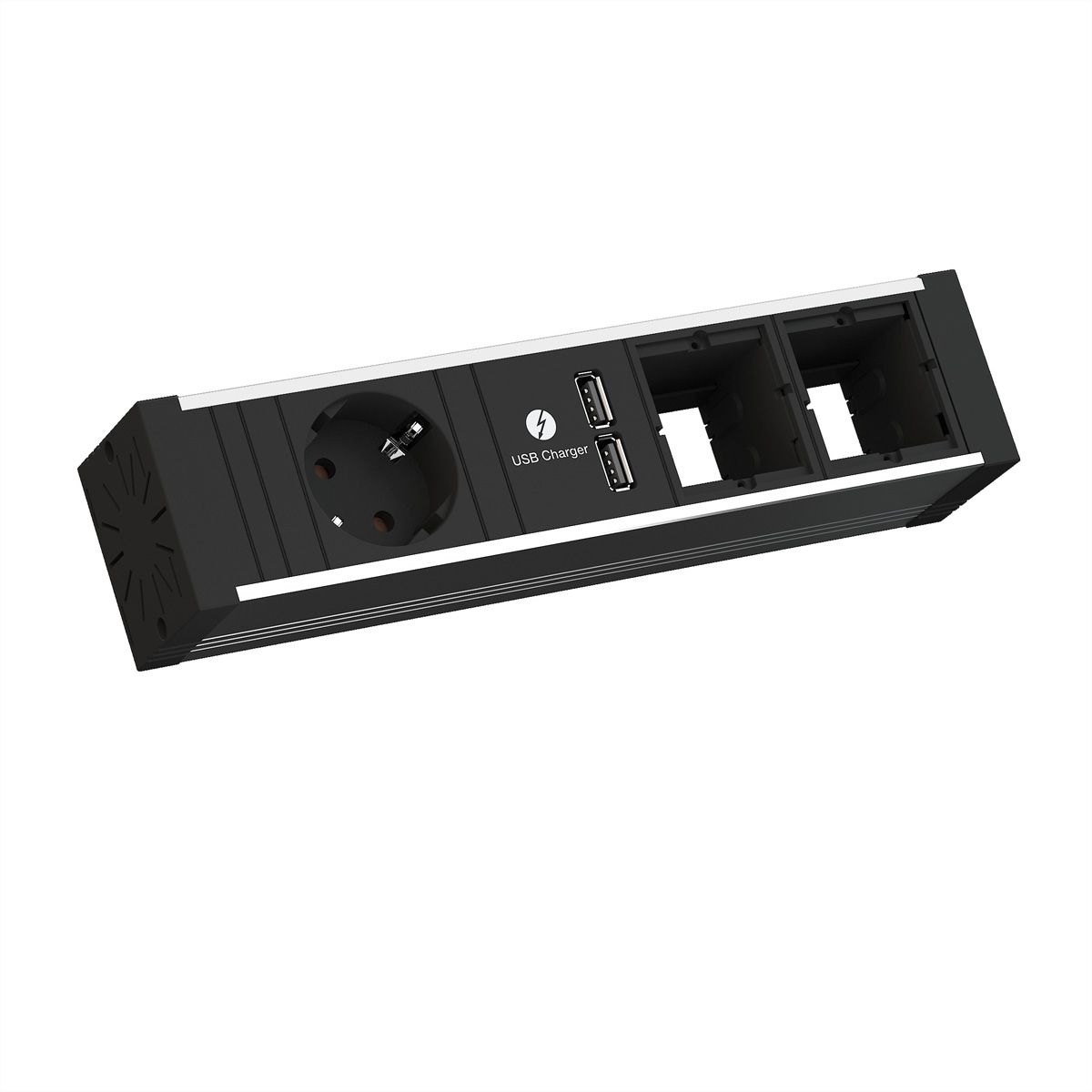 BACHMANN VENID 2x earthing contact, 2x ABD 1x USB charger, black
