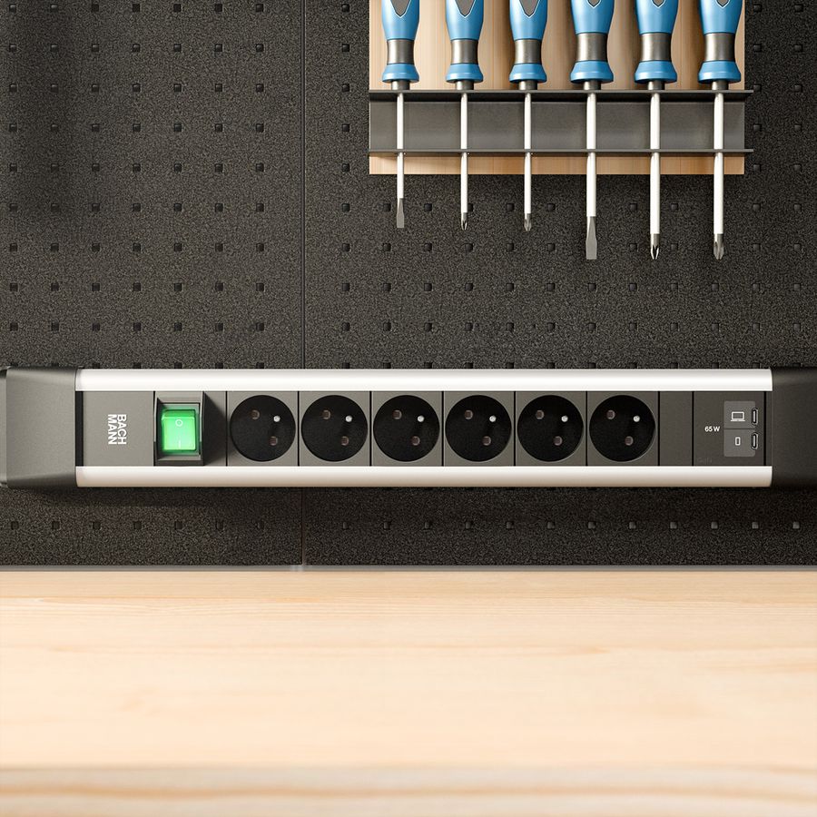 BACHMANN CONNECTUS 6xUTE 1xSwitch, 1xUSB C/C 65W L=2.0m CEE7/7 grey