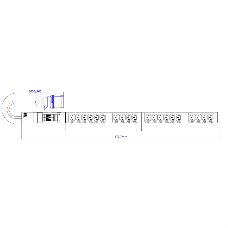 BACHMANN IT PDU ALU 1U 20x C13 2x circuit breaker CEE 32A blue