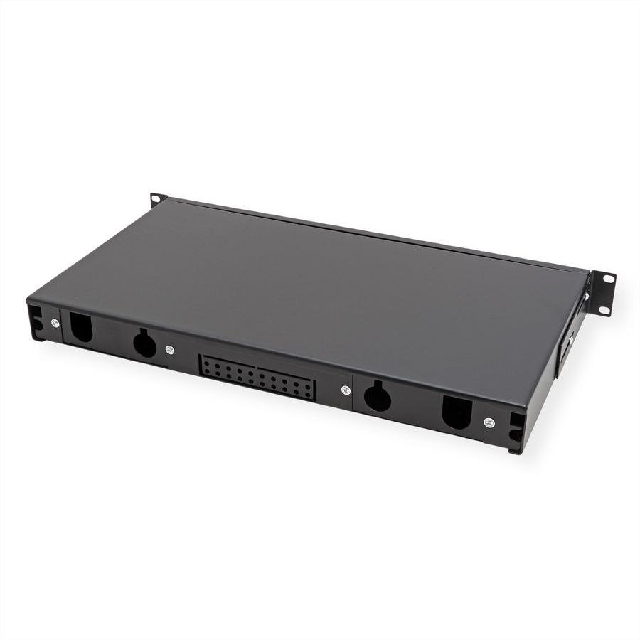 VALUE 19" glasvezel patchbox, leeg 1 HE, uittrekbaar, geschikt voor 24x SC-DX of 24x LC 4-voudig