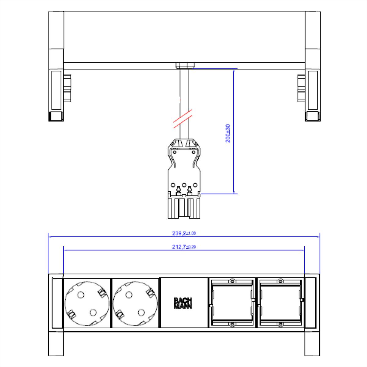 BACHMANN DESK2 2x Geaard stopcontact 2x ABD GST18 Inox