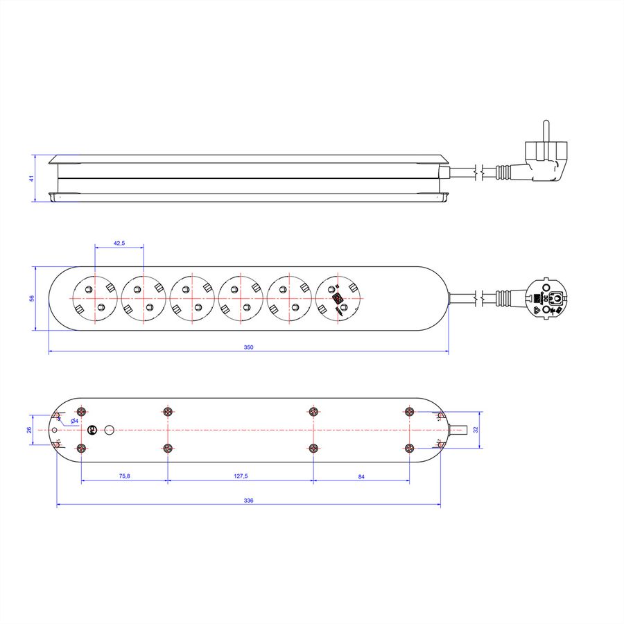 BACHMANN SMART stekkerdoos 6x geaard contact, schakelaar, overspanningsbeveiliging, wit, 1,5 m