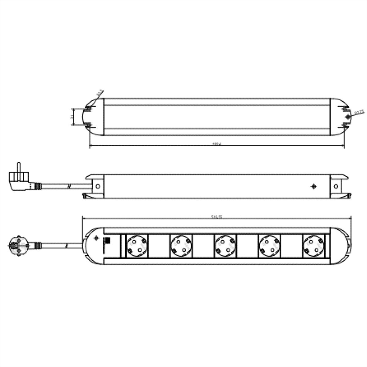 BACHMANN PRIMO stekkerdoos 5x geaard contact, aluminium, afstand stopcontacten 85mm, 1,75 m