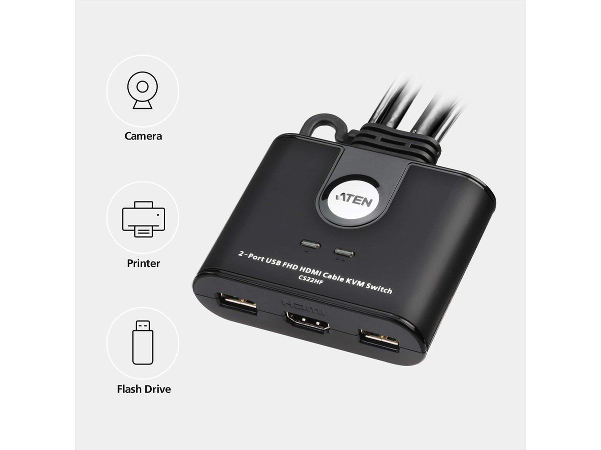 ATEN CS22HF USB FHD HDMI Kabel Switch 2-Poorts