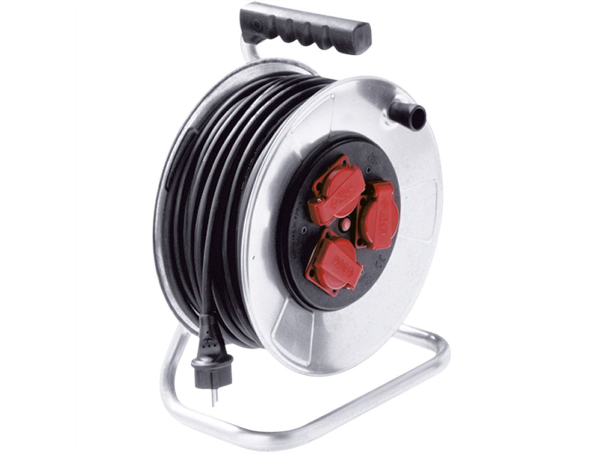BACHMANN sheet steel cable reel 3-f. 50m, H05RR-F 3G1.5mm, IP44