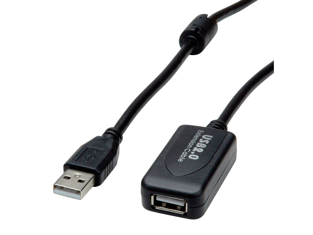 STANDARD USB 2.0 Verlängerung, aktiv, mit Repeater, schwarz, 15 m