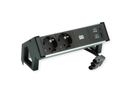 BACHMANN DESK2 ALU ZWART 2x Geaard stopcontact, USB, USB oplader 22W A&C 0,2m GST18