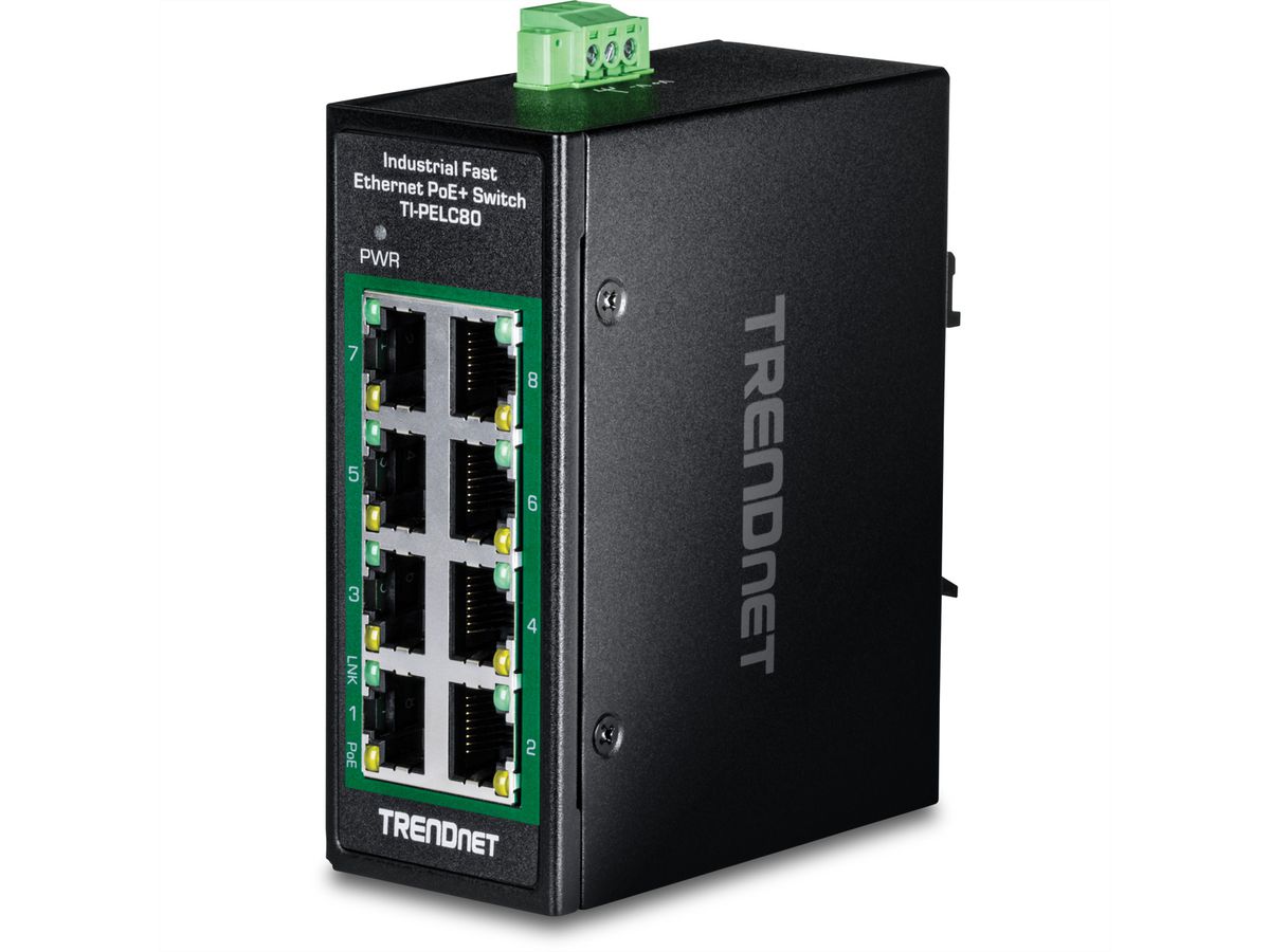 TRENDnet TI-PELC80 8-Port Ethernet PoE+ Industrial DIN-Rail Mini Switch