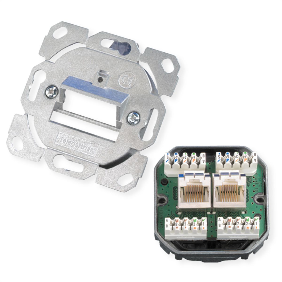 Dozen AMJ45 zonder middenplaat 2x RJ-45 Cat.6 (Class E), (A+C)