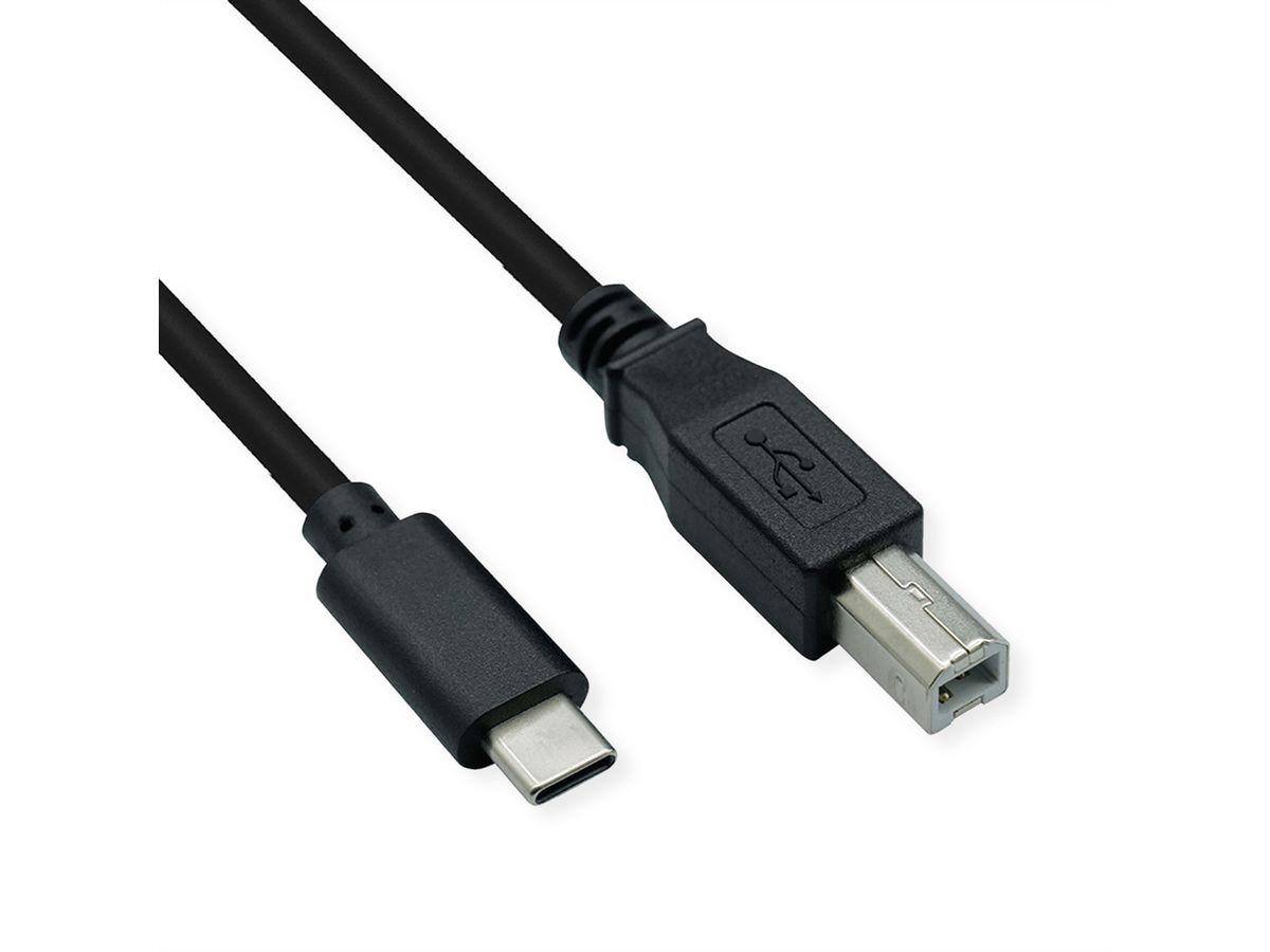 ROLINE USB2.0 Type C Kabel, C - B, M/M, zwart, 1,8 m