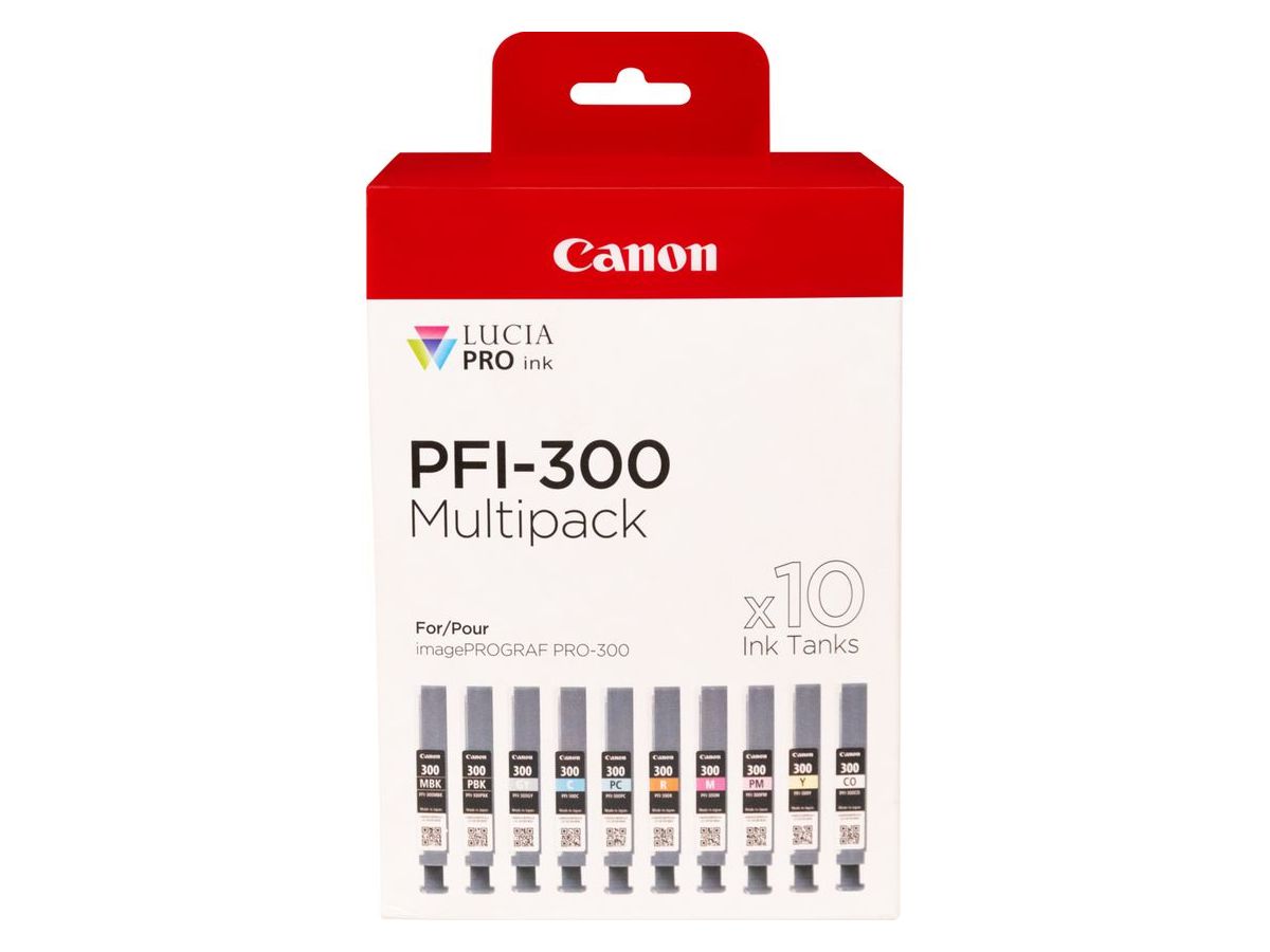 Canon PFI-300 inktcartridge 10 stuk(s) Origineel Zwart, Blauw, Cyaan, Grijs, Magenta, Foto zwart, Foto magenta, Rood, Geel