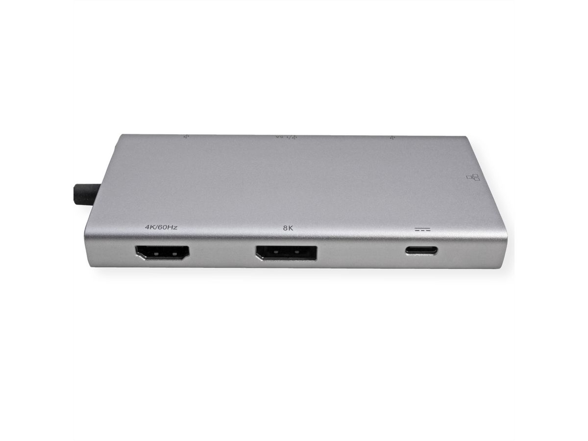 VALUE USB Type C Docking Station, HDMI+DP 4K60, 3x US3.2Gen1 (1x C + 2x A), 1x PD, 1x RJ45