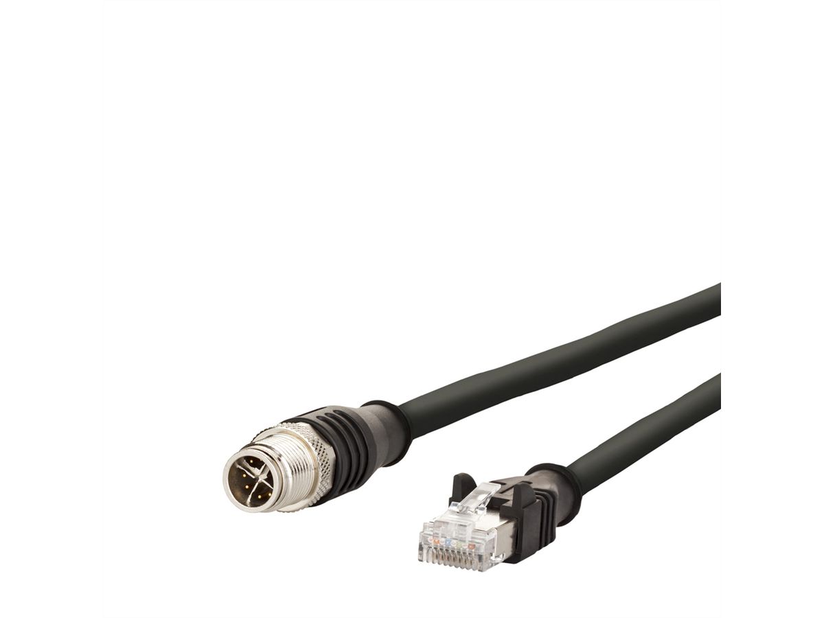 METZ CONNECT aansluitkabel M12 Male-RJ45 Male, 4-polig X-gecodeerd, zwart, 1 m