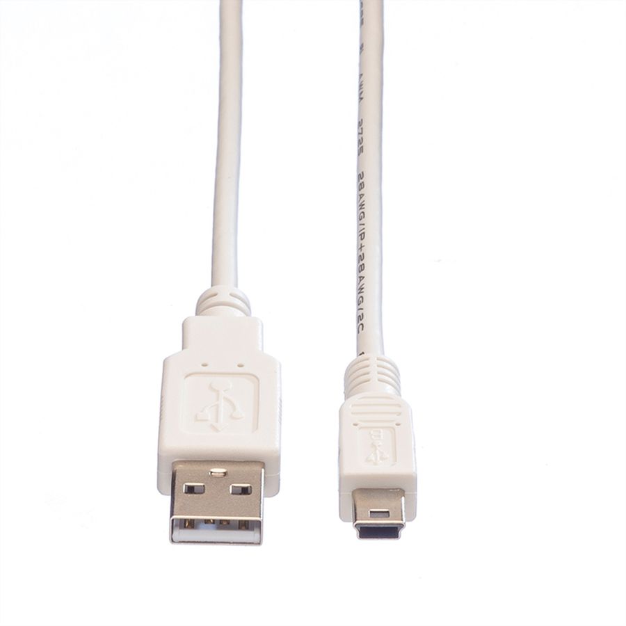 VALUE USB 2.0 Kabel , Typ A 5 Pin Mini , wit, 0,8 m