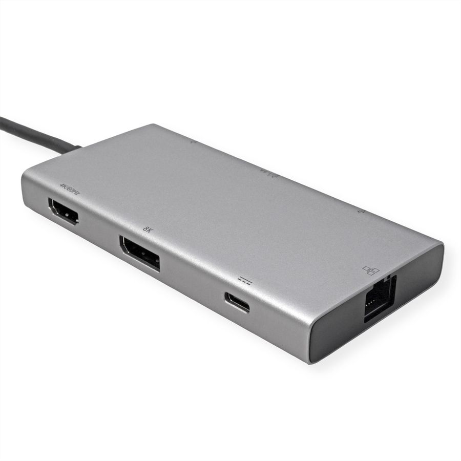 VALUE USB Type C Docking Station, HDMI+DP 4K60, 3x US3.2Gen1 (1x C + 2x A), 1x PD, 1x RJ45