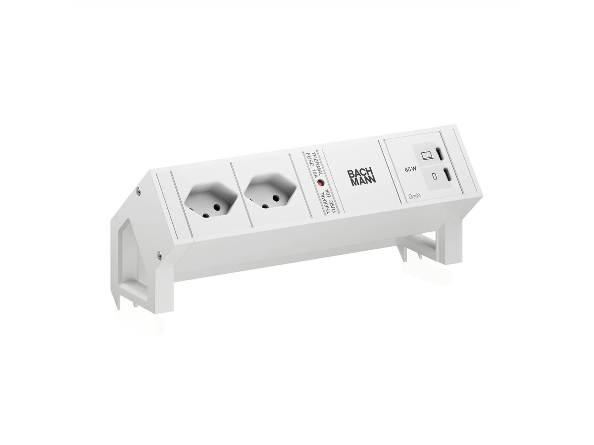 BACHMANN DESK2 white 2xCH 90°, 1x USB C/C 65W L=0.2m RAL9010