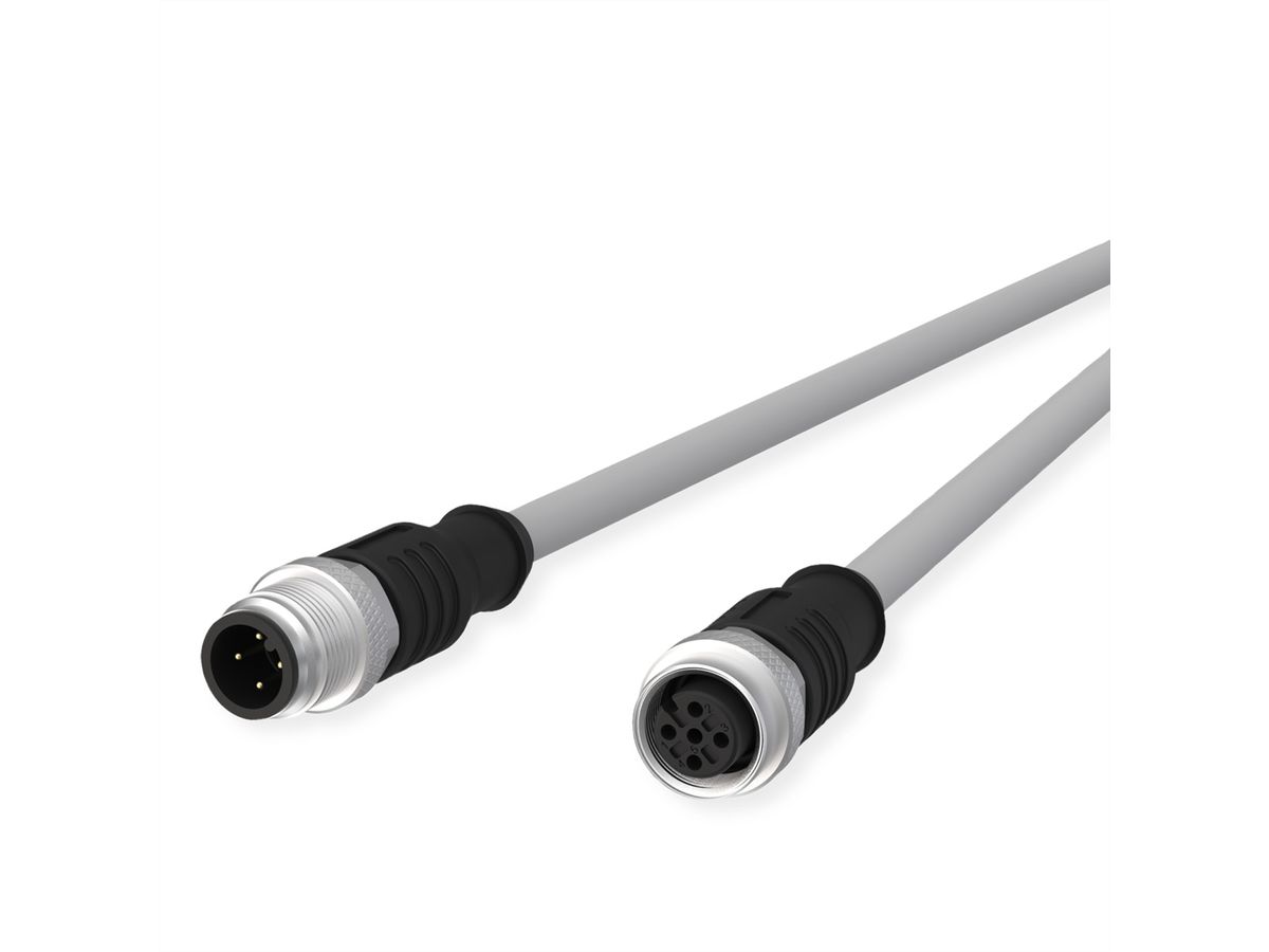 METZ CONNECT M12 Sensor-/Aktorleitung, A-kodiert, M12 Stecker gerade - M12 Buchse gerade, grau, 1 m