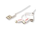 ROLINE USB 2.0  lightning sync & oplaadkabel Type A - Type C / 8-pins / USB MicroB, wit, 1 m