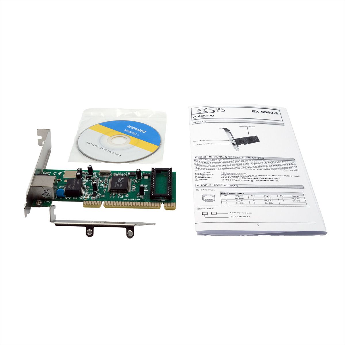 EXSYS EX-6069-2 1-poorts 1 Gigabit PCI-netwerkkaart