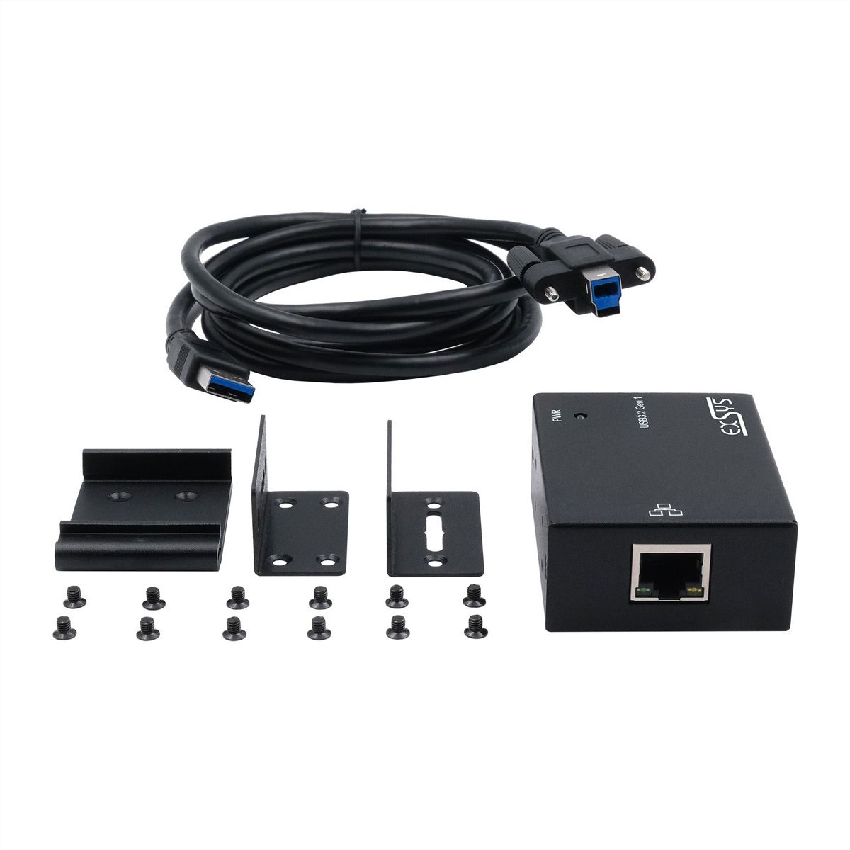 EXSYS EX-13021HMV USB 3.2 Gen 1 B-Port to Ethernet 1 Gigabit, incl. DIN-Rail Kit (Metal Case)