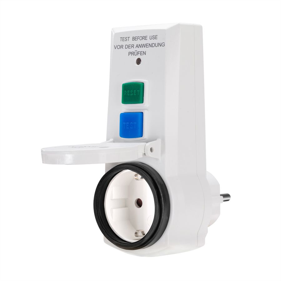 BACHMANN earth leakage protection adapter white, Hinged cover - IP44 < 30mA tripping current