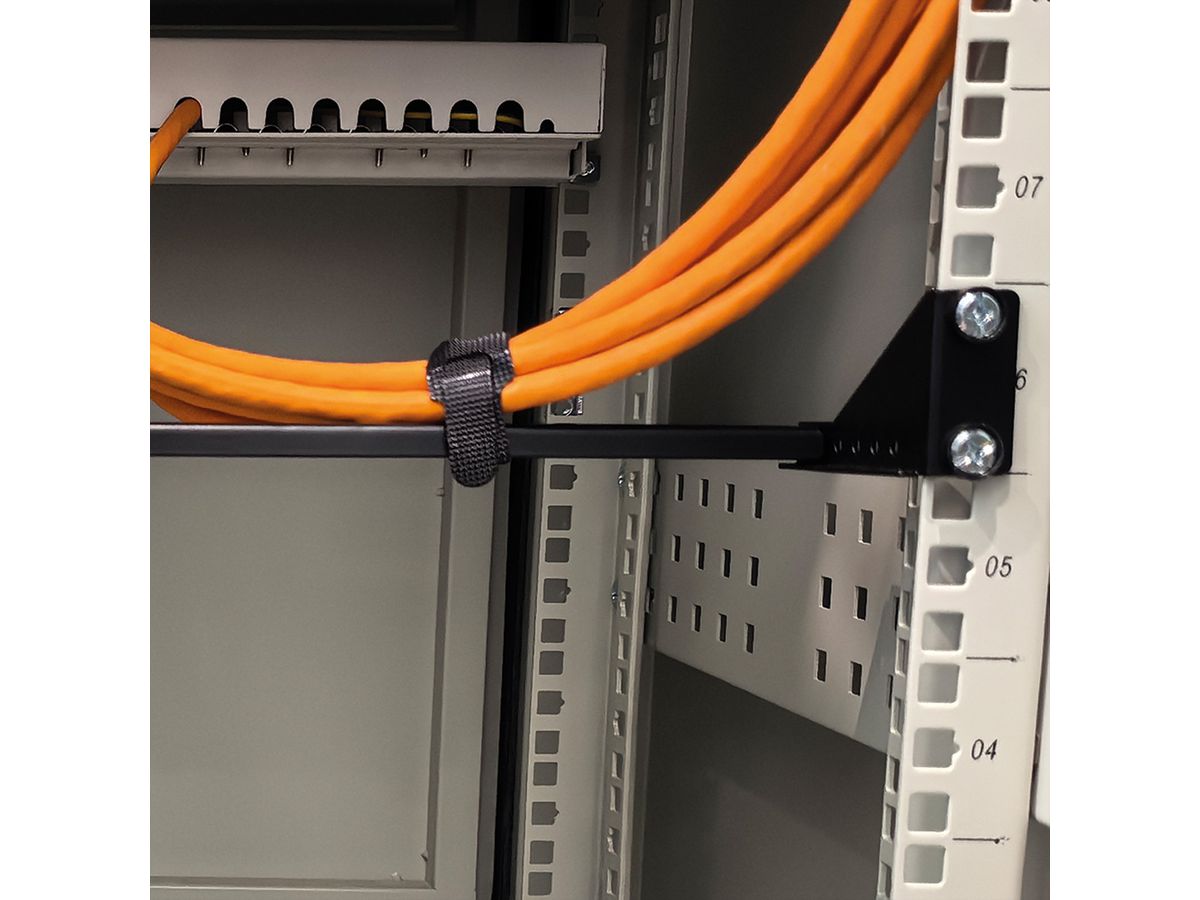 VALUE 19" 1U Rack Mountable Cable Management Bar, (horizontal) with adjustable Depth, black