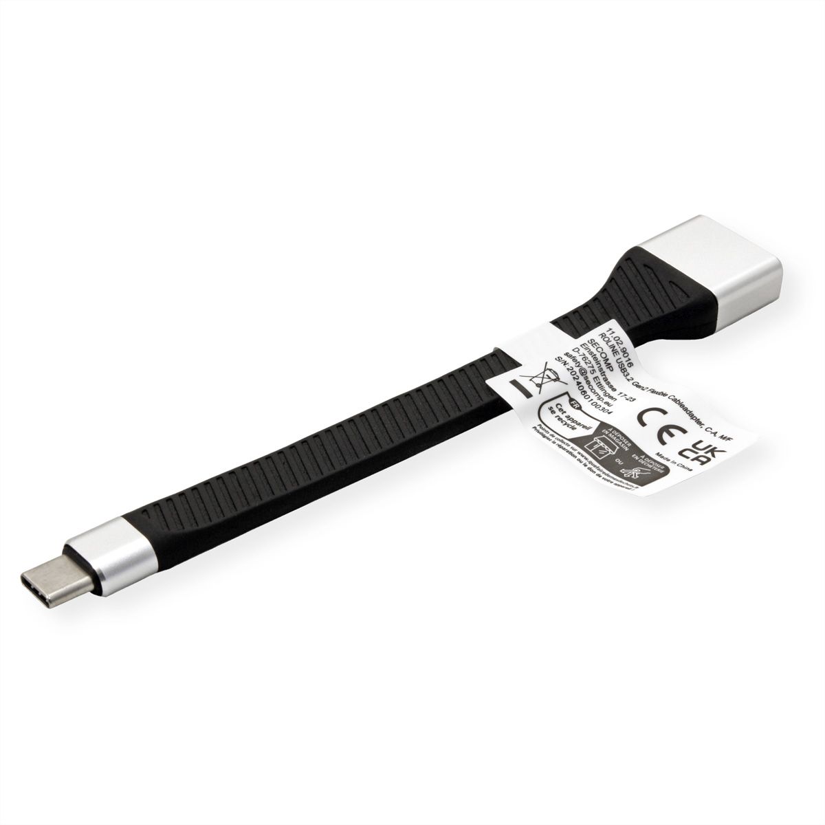ROLINE USB 3.2 Gen 2 siliconen kabel, Emark, C-A, M/F, 10Gbit/s , zwart, 11 cm