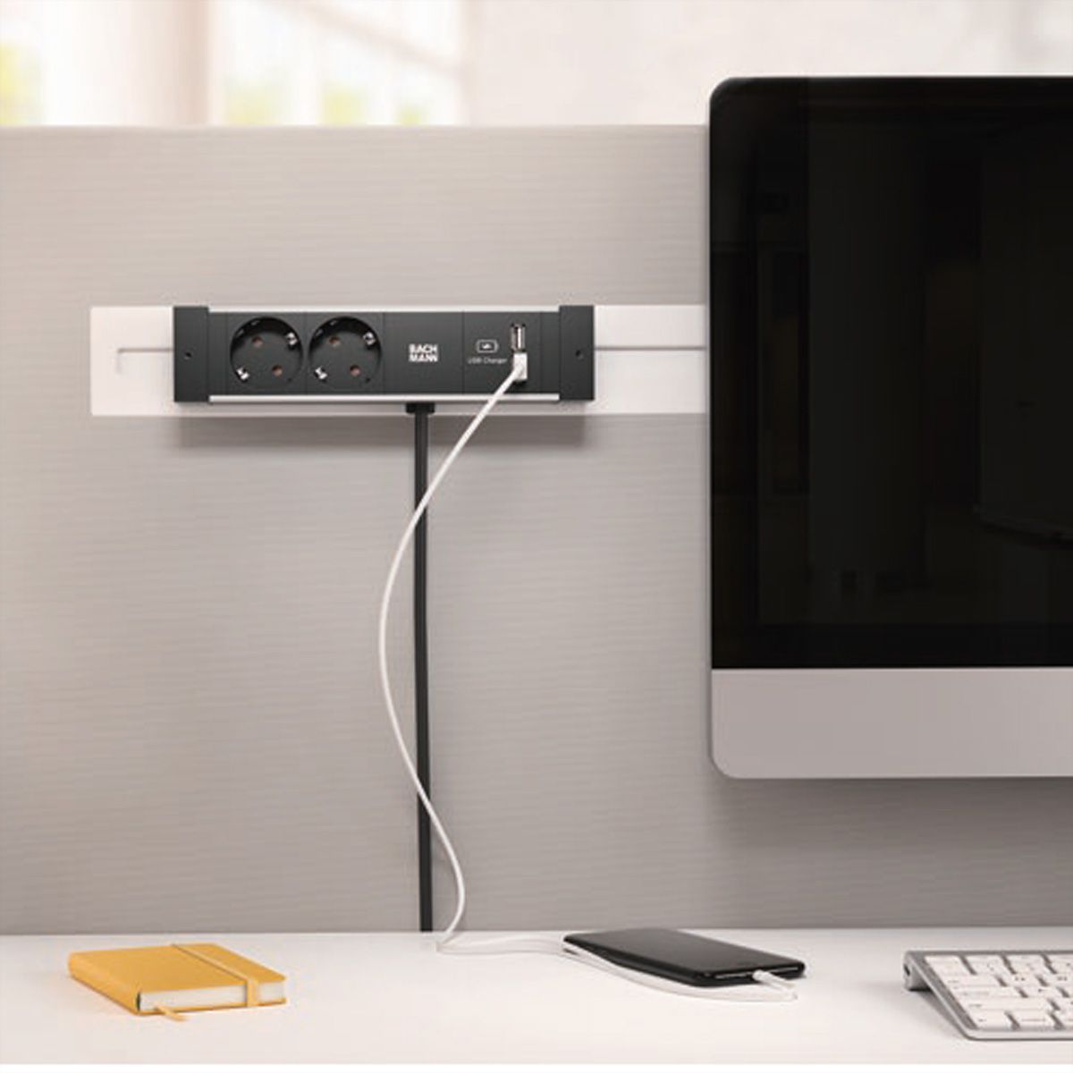 BACHMANN DESK RAIL 2x earthing contact 1x USB Charger 1x ABD
