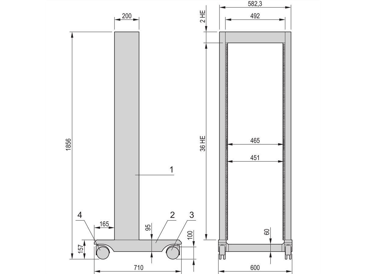 SCHROFF 19" Labrack verrijdbaar