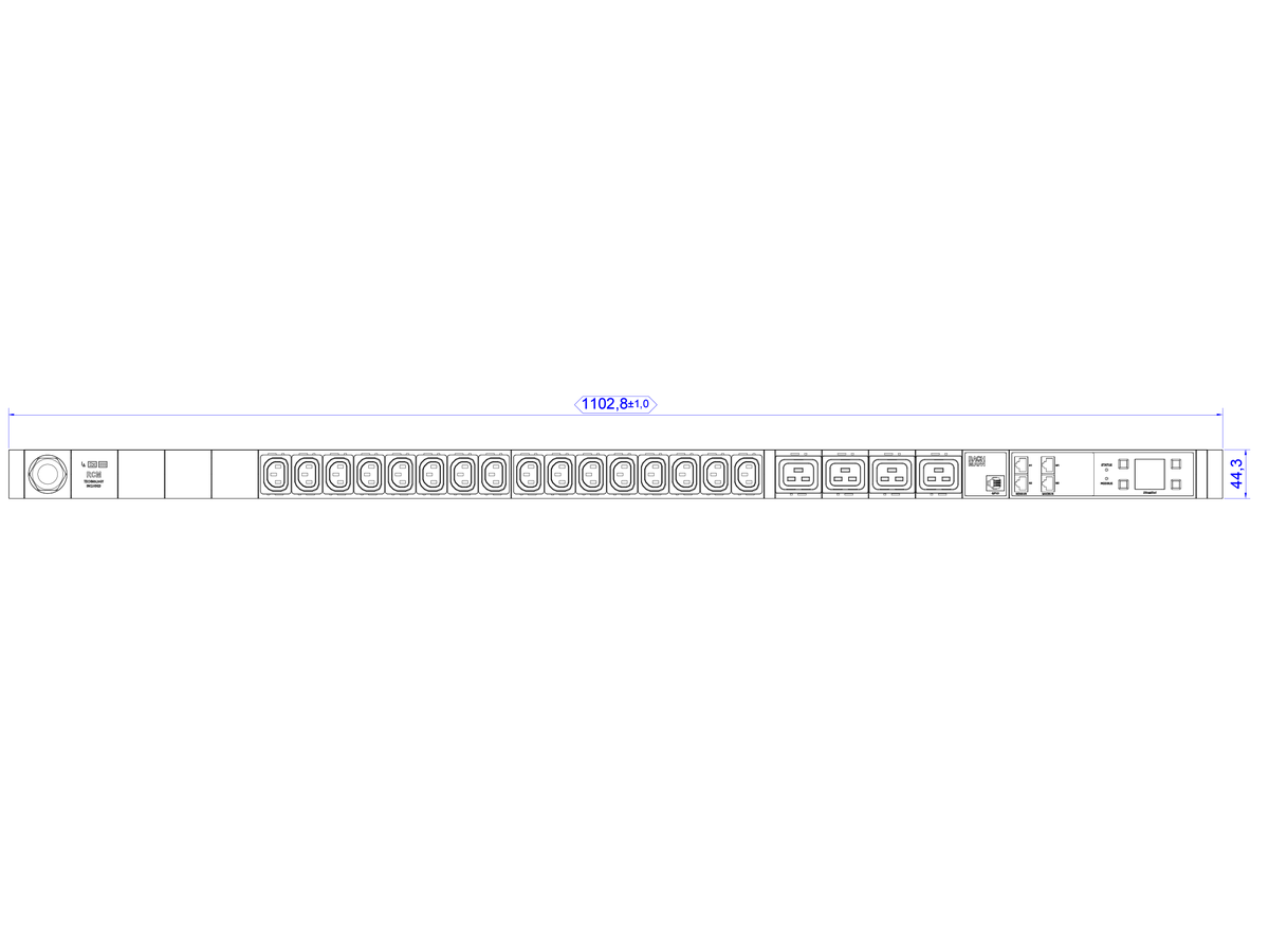 BACHMANN BN3000 Slave RCM 16xC13 4xC19, Meting per fase3mH05VV-F 3G2,5 CEE1x16A Lan