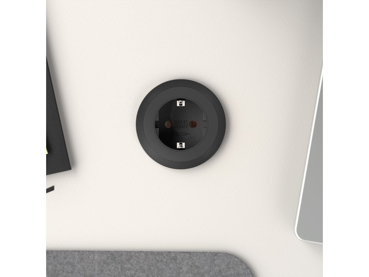 BACHMANN PIX 1x earthing contact, with earthing contact and decorative rings in white, black and stainless steel look, 2 m