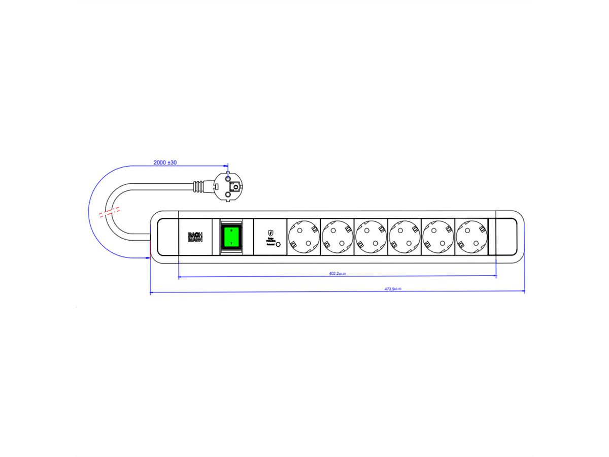 BACHMANN PRIMO 2 6xCEE7/3 1xSPD-Plus 1xswitch 2.0m CEE7/7
