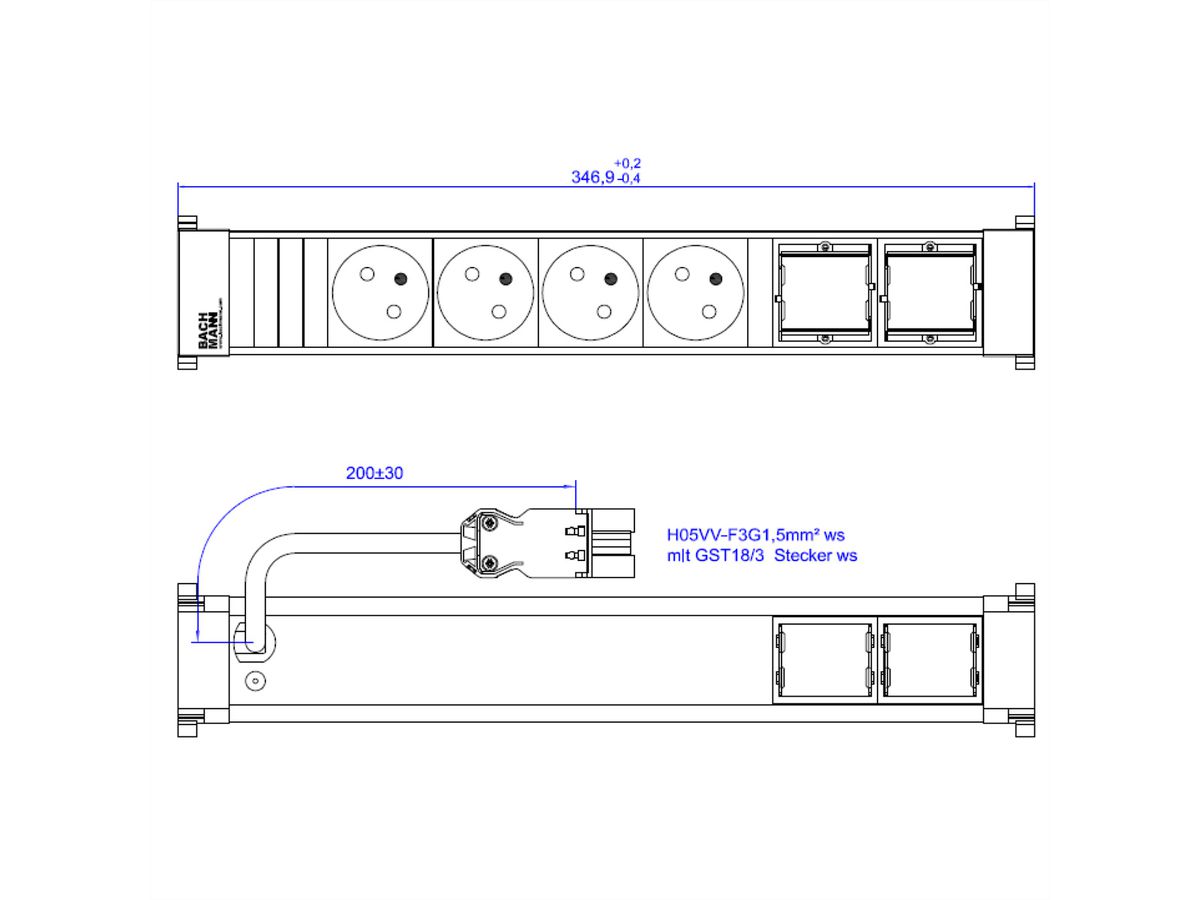 BACHMANN POWER FRAME 4xUTE 2xCM 0.2m GST18 RAL9010