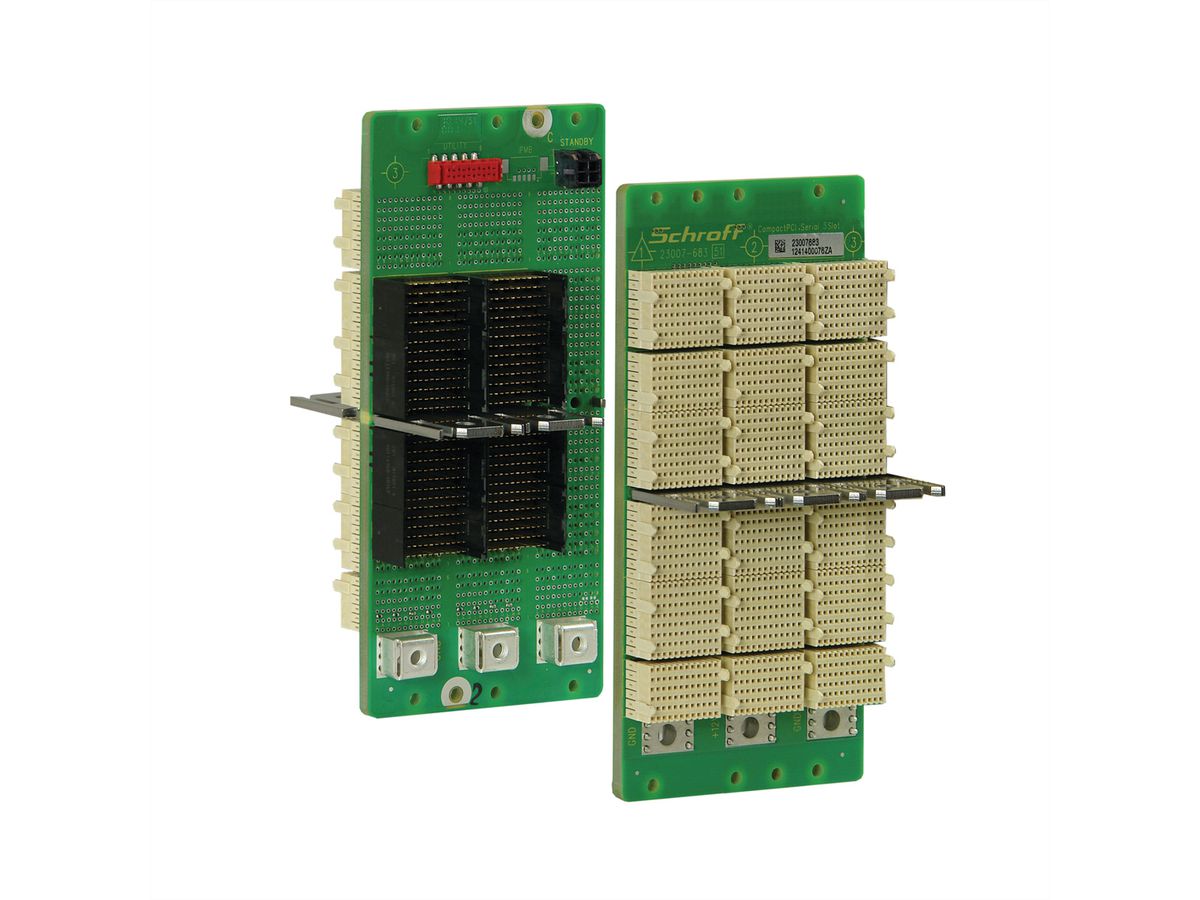 SCHROFF CPCI seriële backplane, 3 HE, 3 sleuven, systeemsleuf links, full-mesh, met RIO