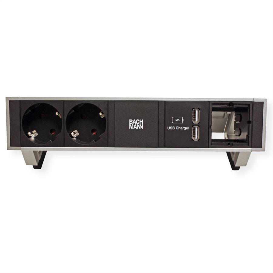 BACHMANN DESK2 2x earthing contact 1x USB charger 1x ABD, GST18 Inox